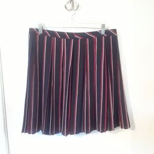 Banana Republic: Navy & Red Striped Pleated Skirt